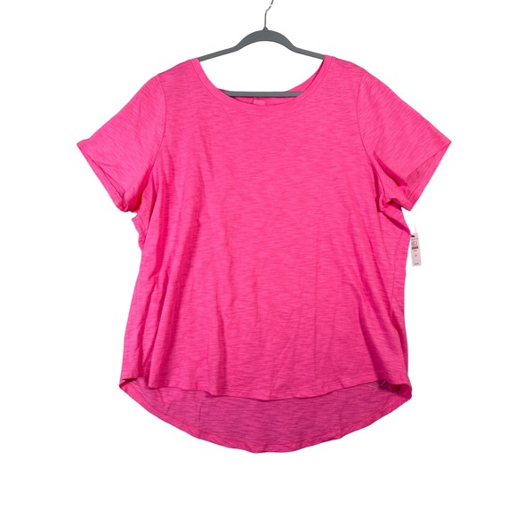 Talbots Plus Size 2X Pink Button Back Short Sleeve Hi-Low Hem T-Shirt Top - Picture 1 of 7